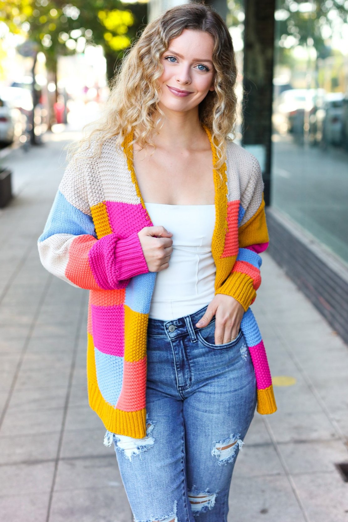 Spread Joy Multicolor Chunky Knit Color Block Patchwork Cardigan