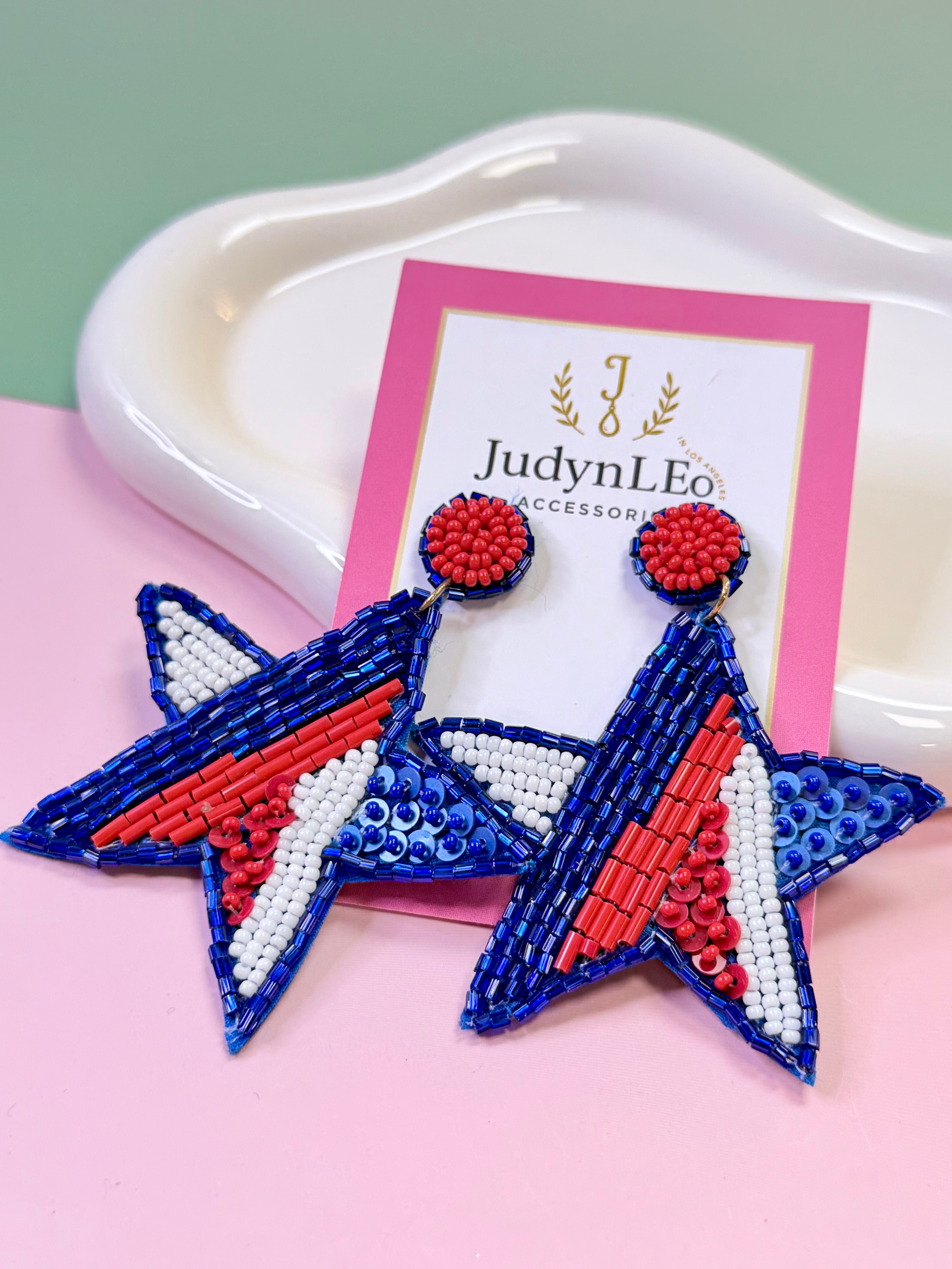 USA Flag Beaded Dangle Earrings July 4th