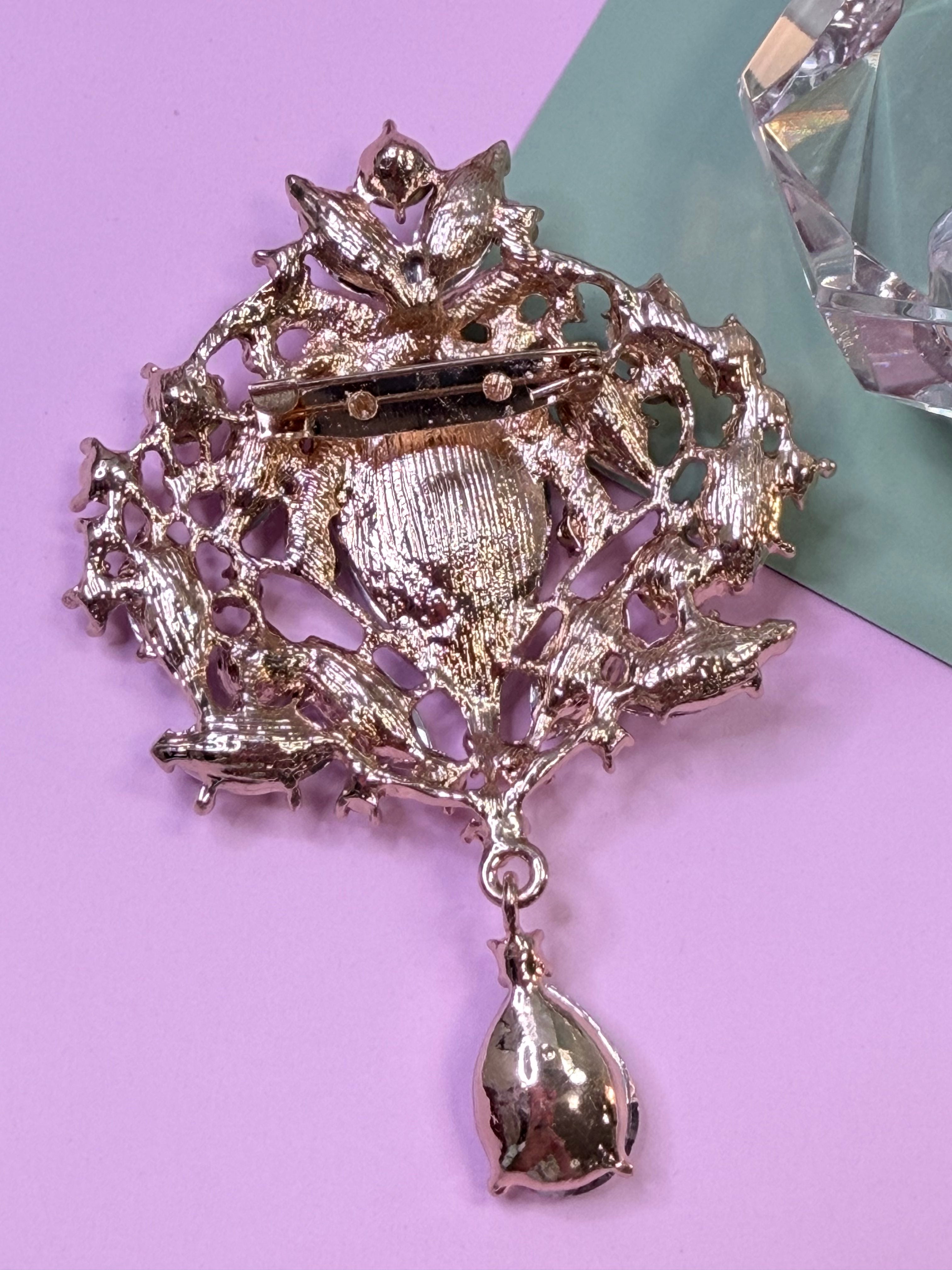 Statement Crystal Crown Drop Brooch Pin