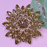 Gold Crystal Flower Brooch Pin