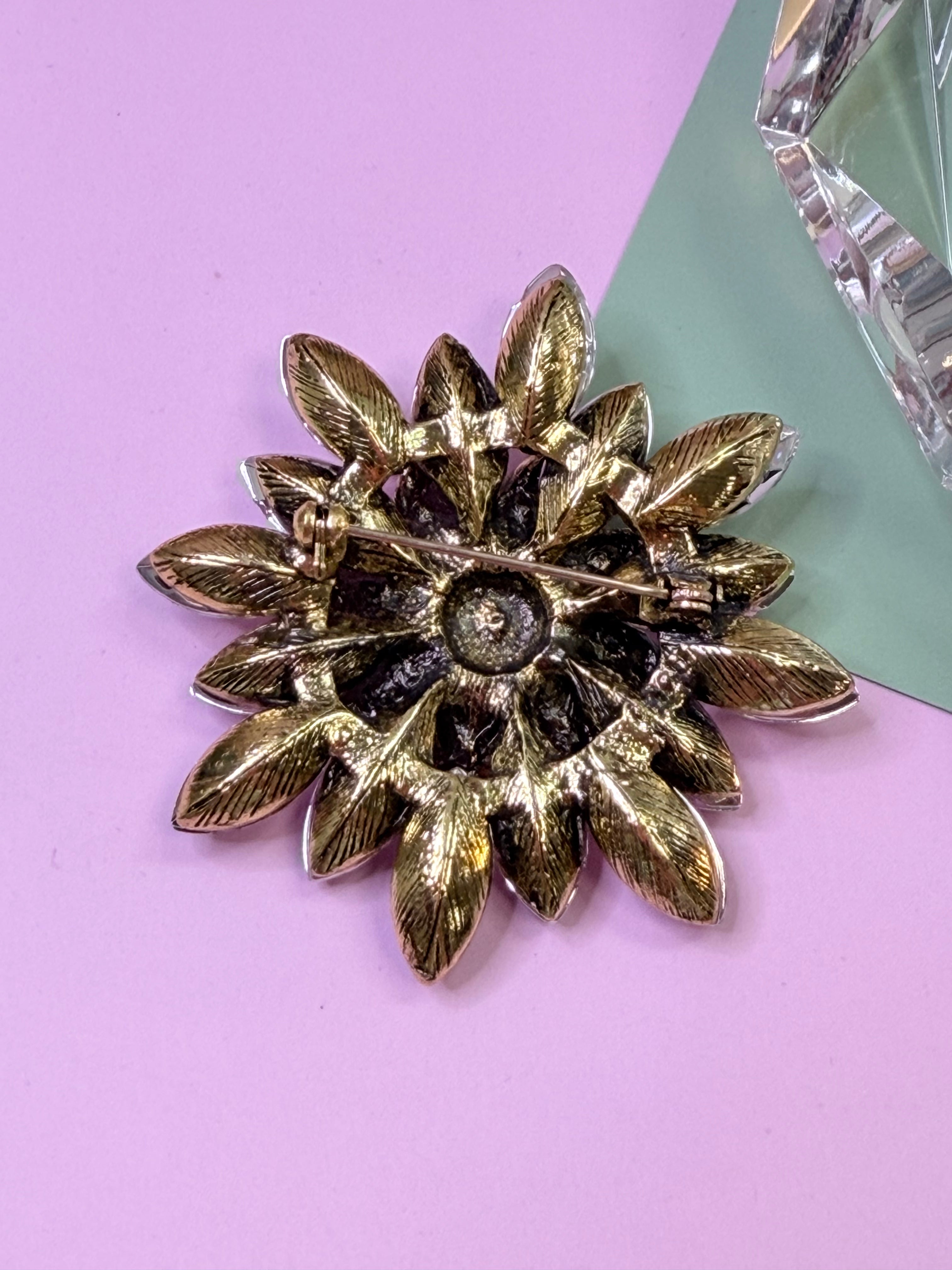 Vintage Pink Crystal Flower Brooch – Elegant Statement