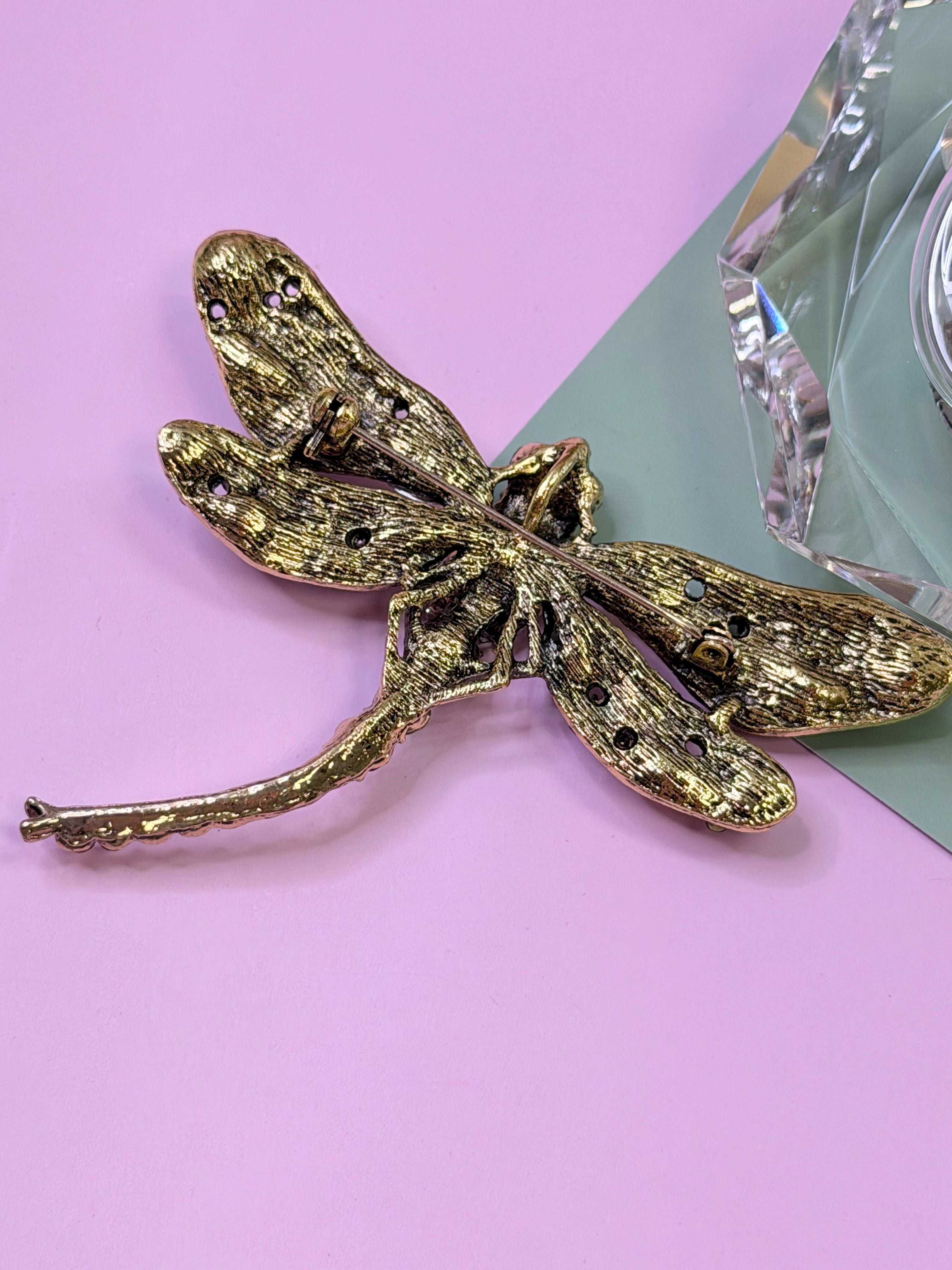 Vintage Crystal Dragonfly Brooch Pin