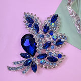Blue Crystal Floral Brooch Pin