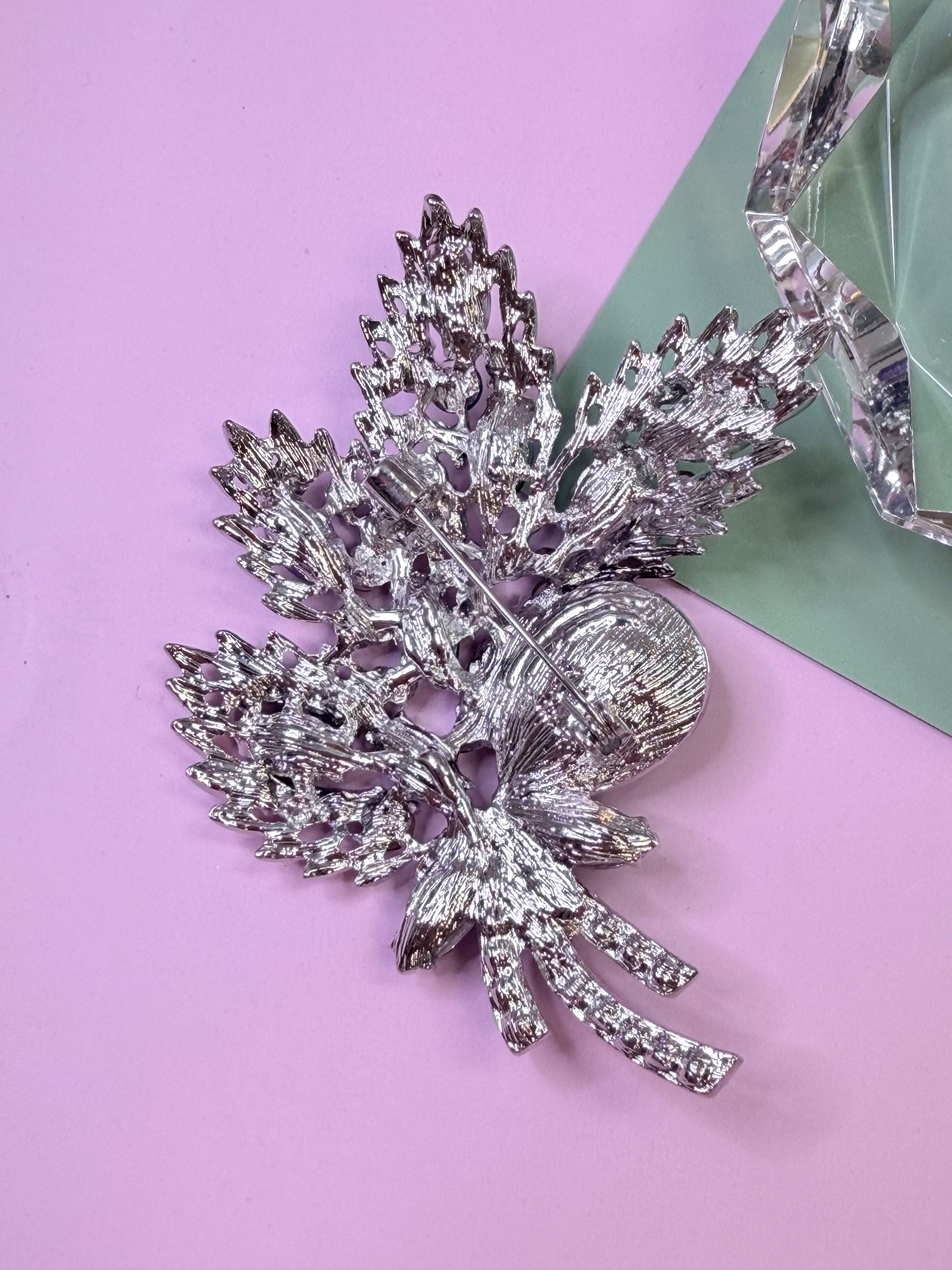 Blue Crystal Floral Brooch Pin