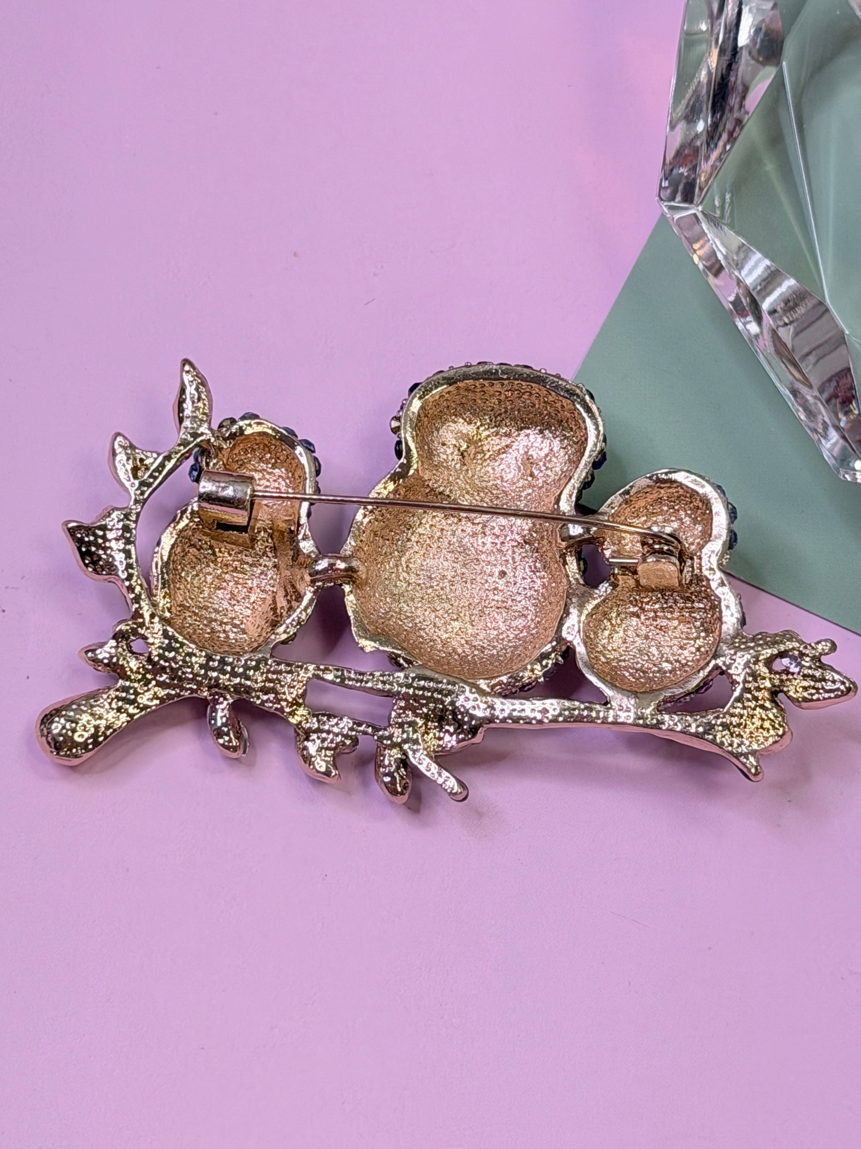 Vintage Owl Crystal Brooch – Colorful Statement Piece