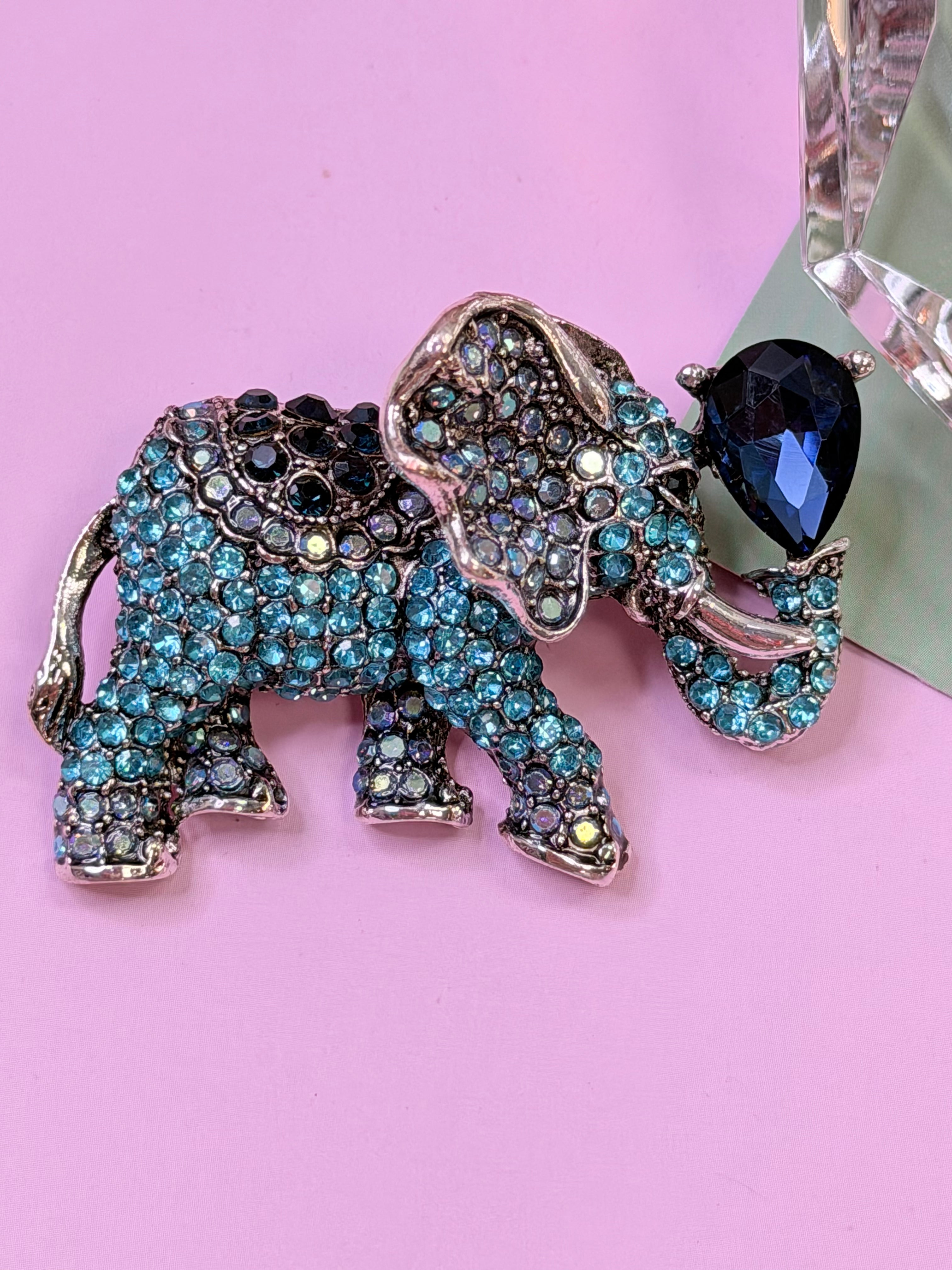 Crystal Elephant Brooch Pin