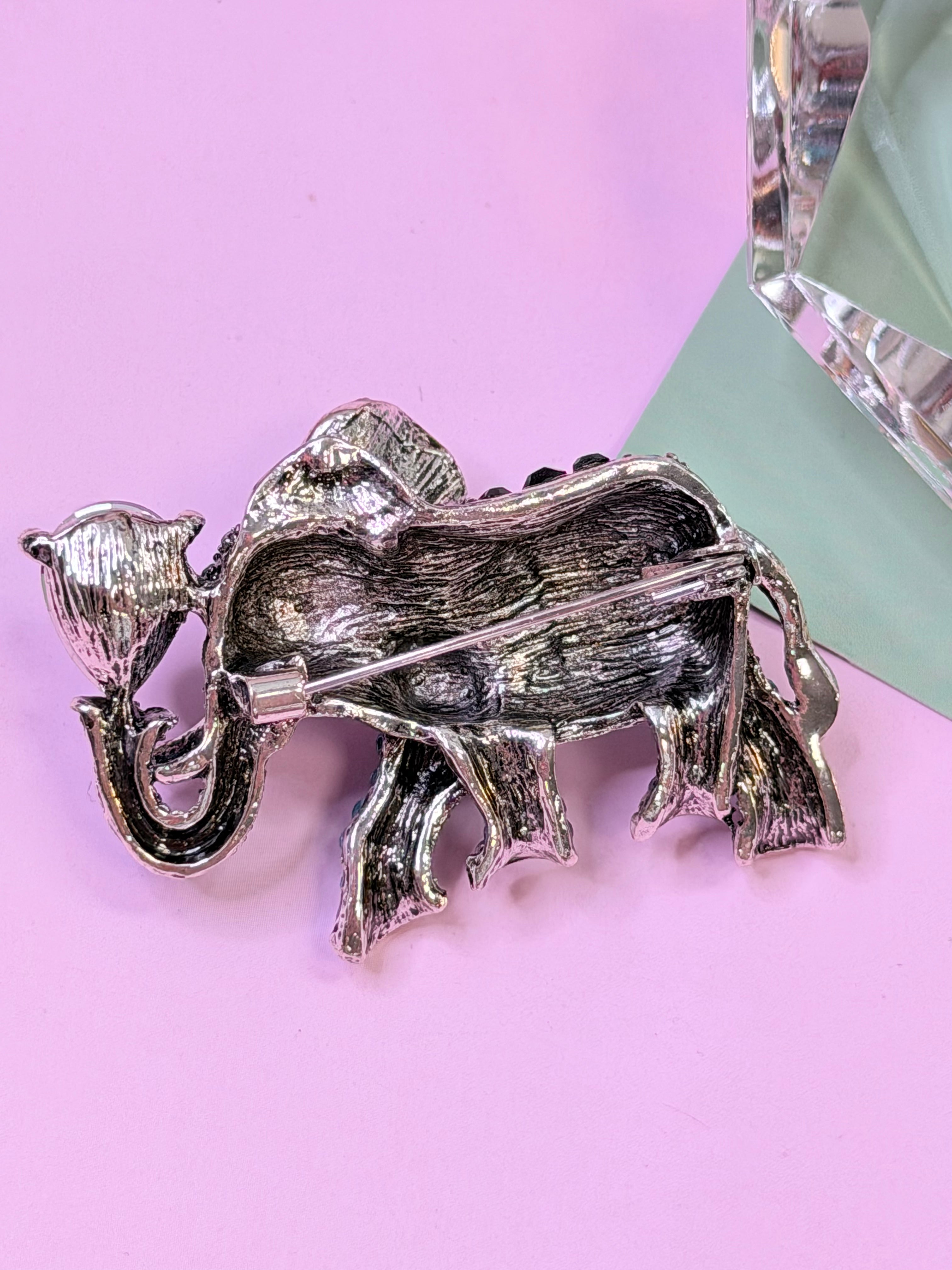 Crystal Elephant Brooch Pin
