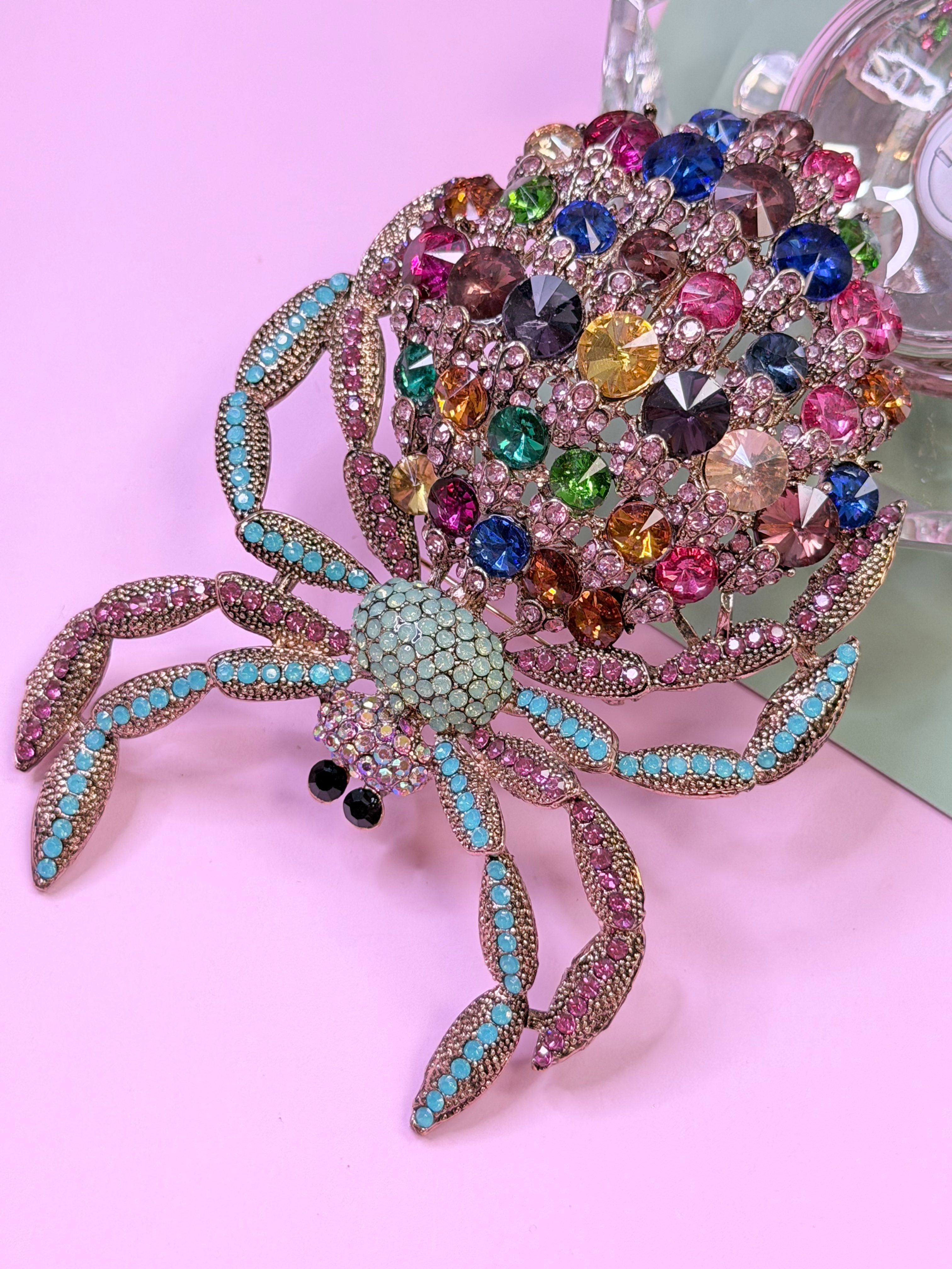 Statement Rhinestone Spider Brooch Pin