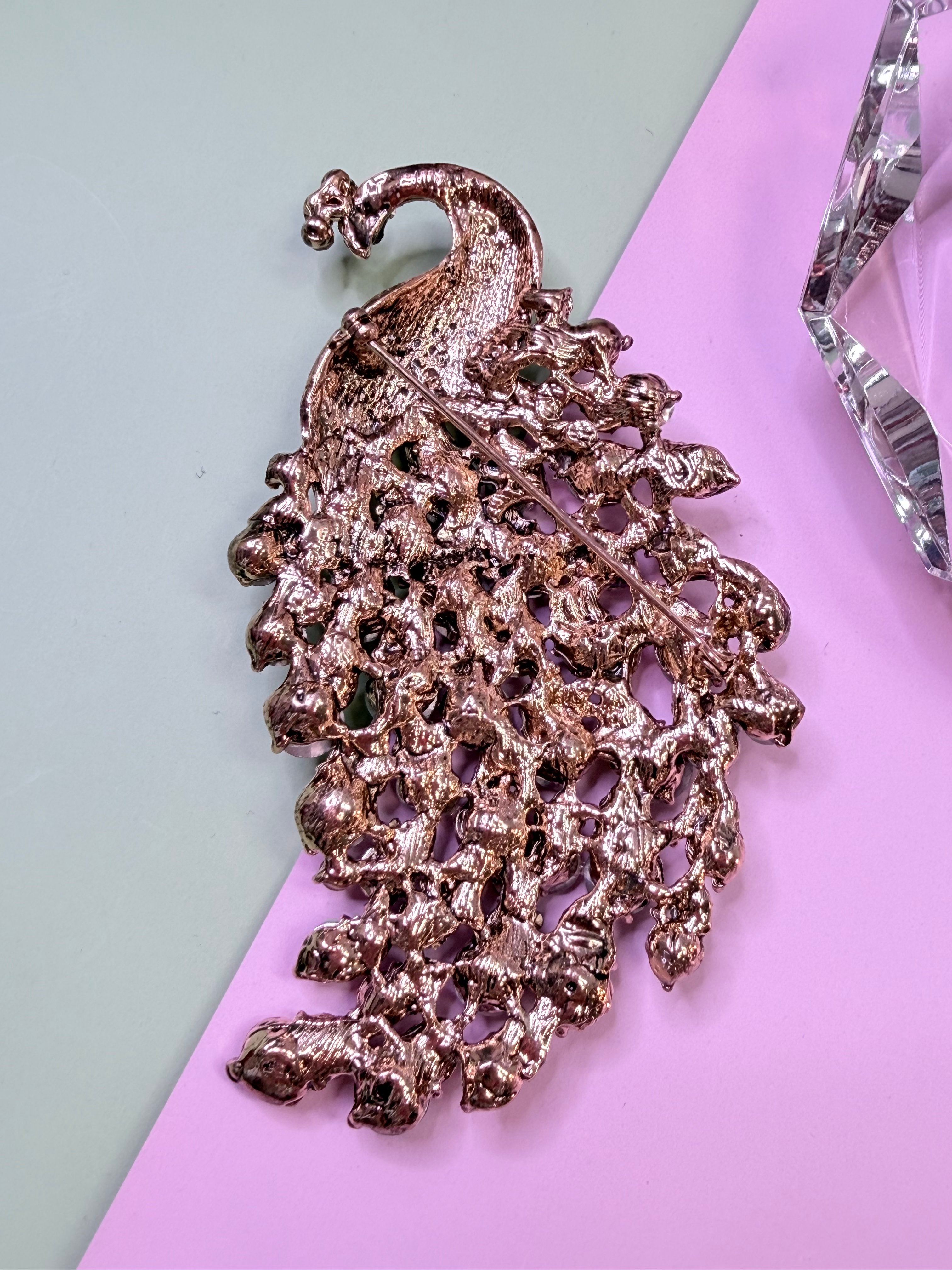 Statement Multicolor Rhinestone Peacock Brooch Pin