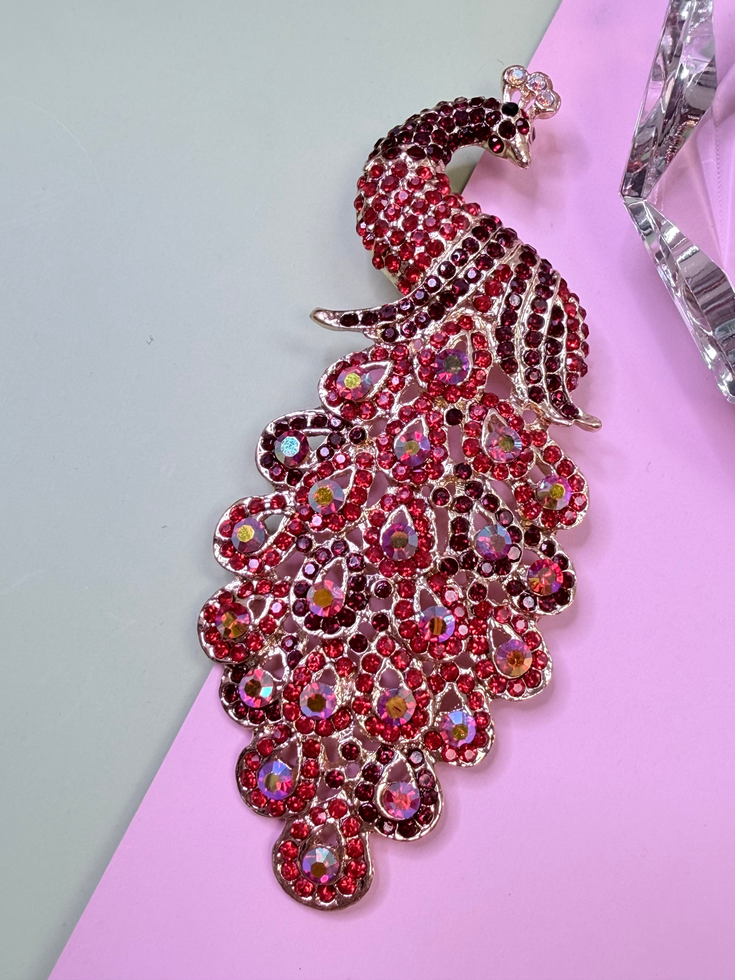 Statement Multicolor Rhinestone Peacock Brooch Pin