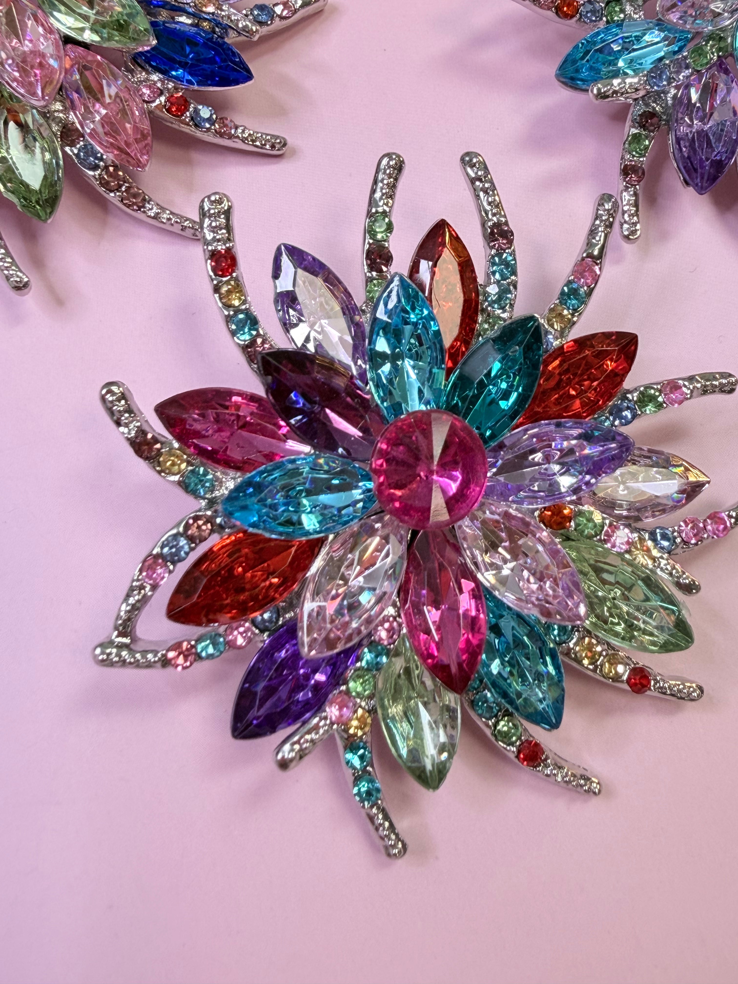 Multicolor Crystal Flower Brooch Pin