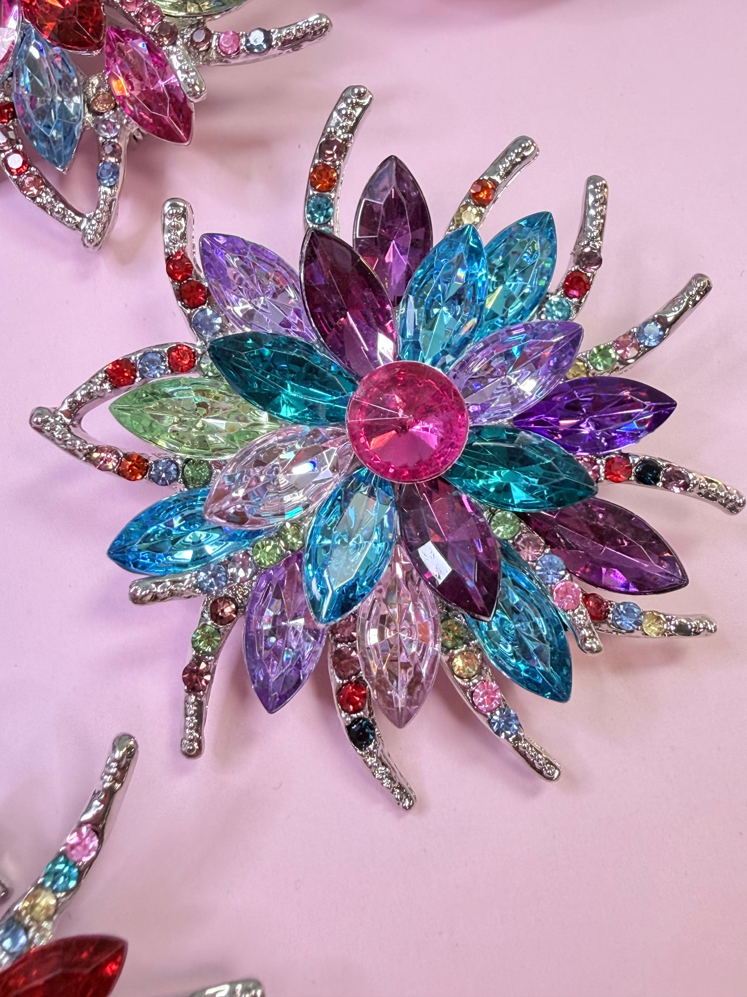 Multicolor Crystal Flower Brooch Pin