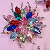 Multicolor Crystal Flower Brooch Pin