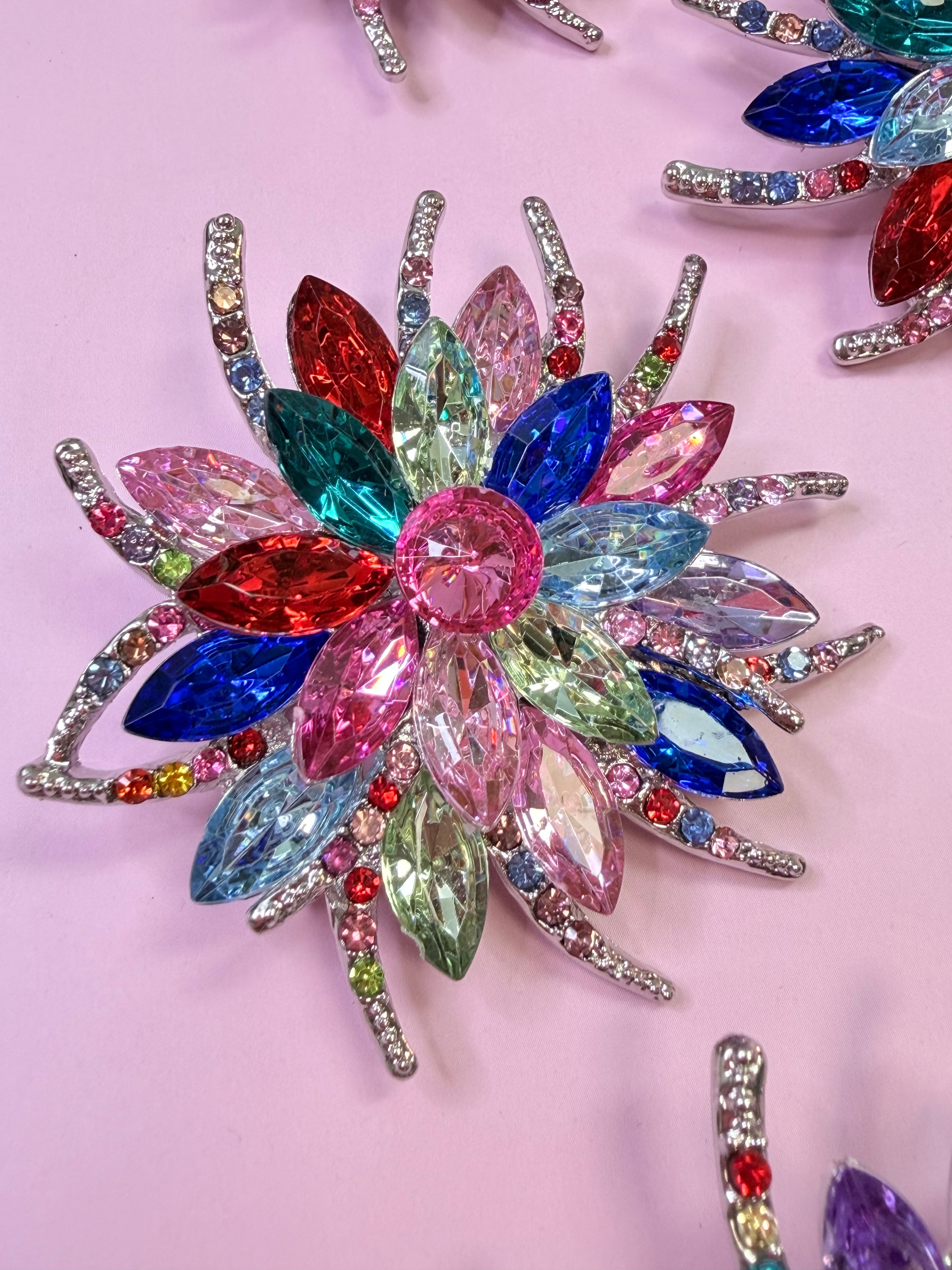 Multicolor Crystal Flower Brooch Pin