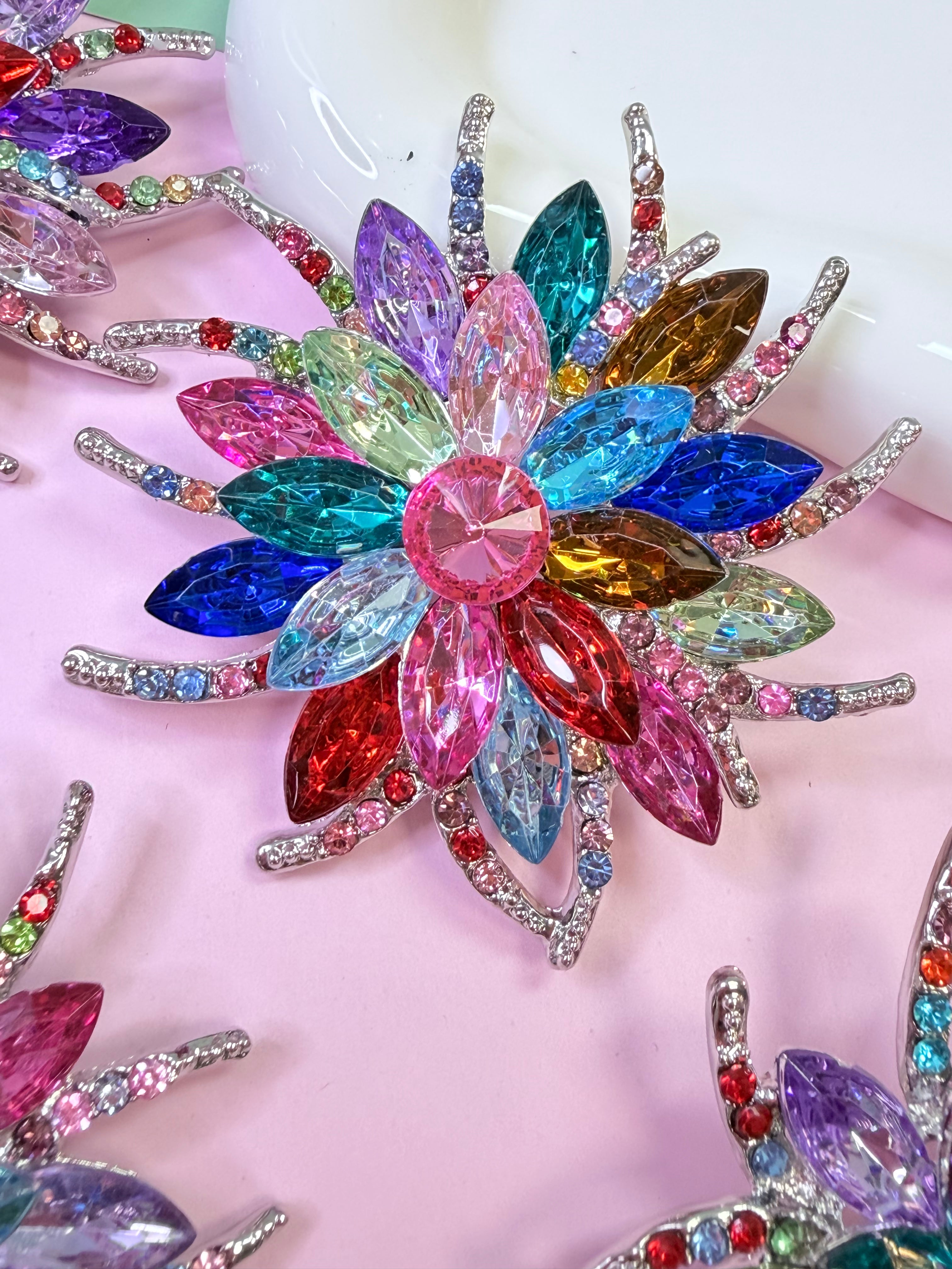 Multicolor Crystal Flower Brooch Pin
