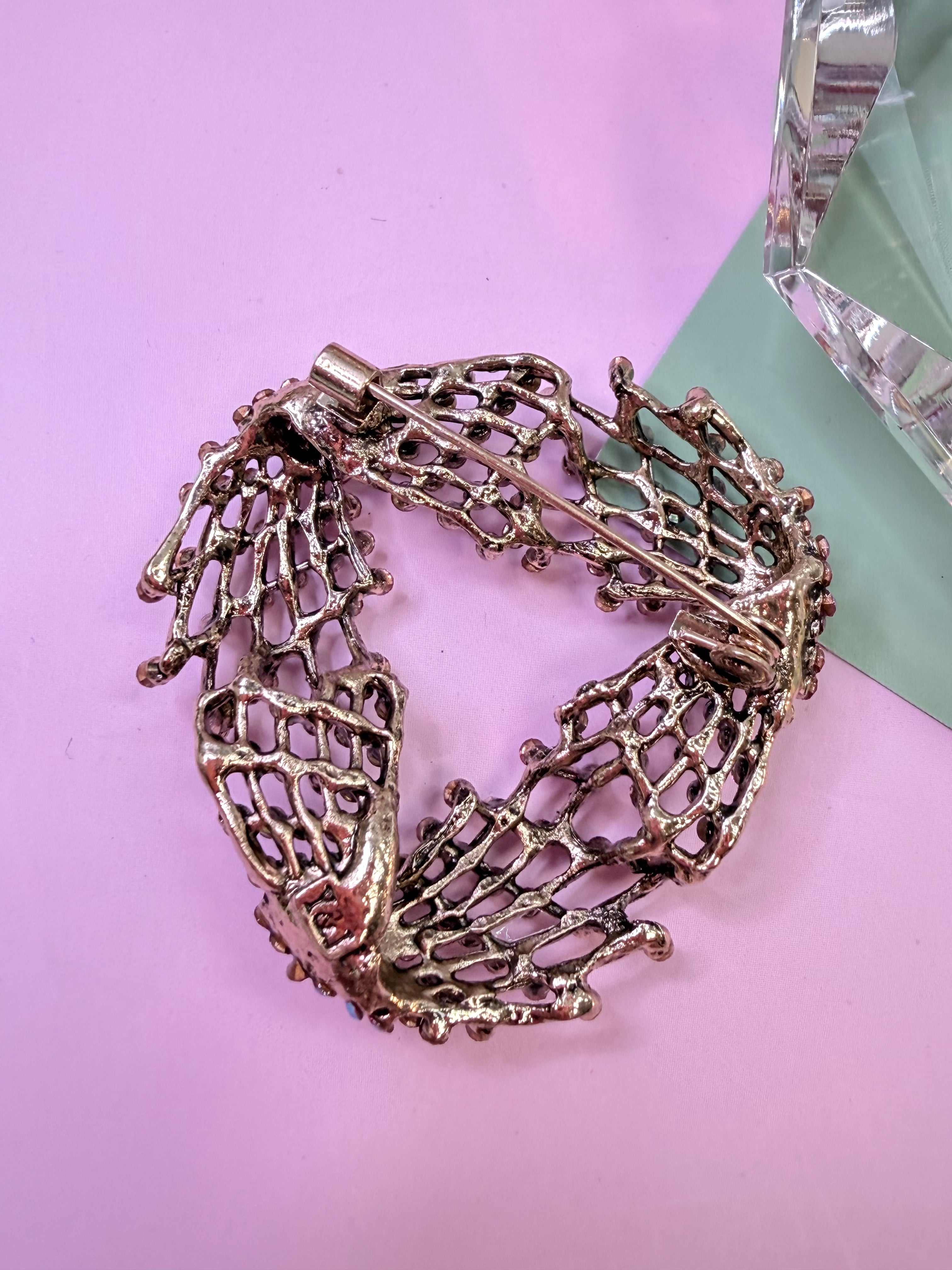 Pink Crystal Lace Heart Brooch