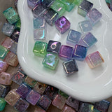 Candy Crystal Cube Beads | Iridescent Crackle UV Square Beads 6 pcs