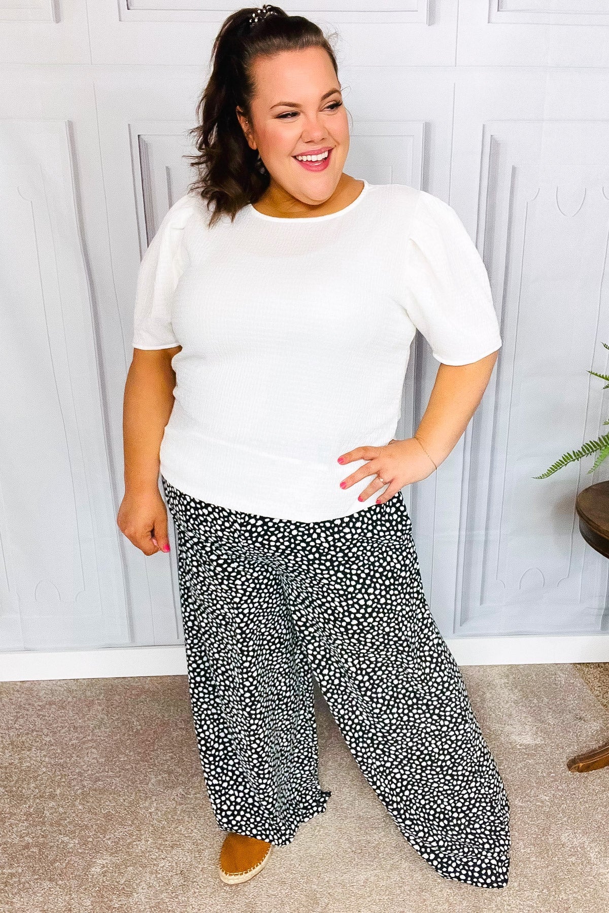 Let's Meet Up Black Animal Print Smocked Waist Palazzo Pants