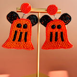 Handmade Halloween Ghost Earrings: Boho Beaded Mickey Mouse