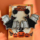 Handmade Halloween Bat Earrings: Boho Sequined Seed Bead