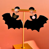 Handmade Halloween Bat Earrings: Boho Sequined Seed Bead