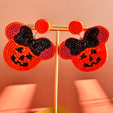 Handmade Minnie Pumpkin Earrings: Beaded Jack O' Lantern Dangle
