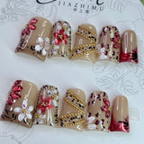 JIA ZHI MU Handmade Premium Duck Press-On Nails – Pink Floral Garden