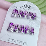JIA ZHI MU Handmade Premium Duck Press-On Nails – Purple Butterfly Silver Dream