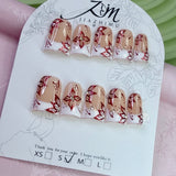 JIA ZHI MU Handmade Premium Duck Press-On Nails – Ruby Floral French