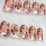 JIA ZHI MU Handmade Premium Duck Press-On Nails – Ruby Floral French