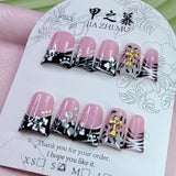 JIA ZHI MU Handmade Premium Duck Press-On Nails – Pink Noir Cross
