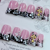 JIA ZHI MU Handmade Premium Duck Press-On Nails – Pink Noir Cross
