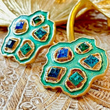 Victoria Gold Plated Crystal Earring Silver Post Blue/Green 1980