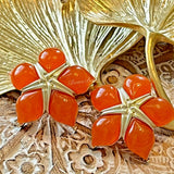 Vintage Gold Plated Resin Earring Silver Post Orange Flower