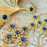 Vintage Gold Plated Resin Cross Dangle Earring Silver Post Blue