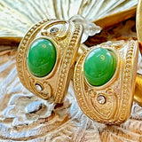 Vintage Gold Plated Resin/Crystal Earring Silver Post Green/ Curve