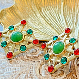 Vintage European Gold Plated Resin Earring Silver Post Green 1980