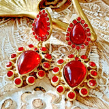 Victoria Gold Plated Resin/Crystal Dangle Earring Silver Post Red