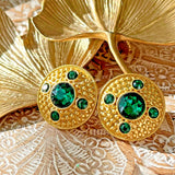Victoria Gold Plated Crystal Earring Silver Post Green YOSCA