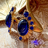 Vintage European Gold Plated Cabochon Resin Earring Silver Post Blue