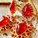 Victoria Gold Plated Resin/Crystal Dangle Earring Silver Post Red