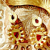 Victoria Gold Plated Resin/Crystal Dangle Earring Silver Post Red