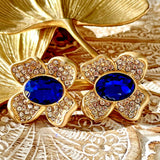 Victoria Gold Plated Crystal Earring Silver Post Blue/Gold