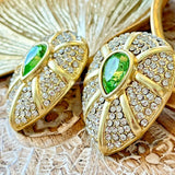 Victoria Gold Plated Crystal Earring Silver Post Green/Gold VIRA
