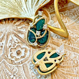 Victoria Gold Plated Resin Earring Silver Post Green/Gold HI CRISS