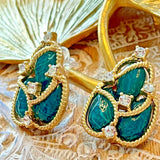 Victoria Gold Plated Resin Earring Silver Post Green/Gold HI CRISS