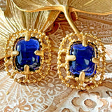 Vintage Gold Plated Resin Earring Silver Post Blue VTGWRD