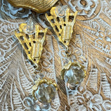 Vintage Gold Plated Crystal Drop Earring Silver Post Gold/