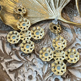 Vintage Gold Plated Resin Cross Dangle Earring Silver Post Blue