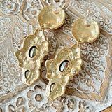 Vintage Gold Plated Resin Drop Earring Silver Post Red